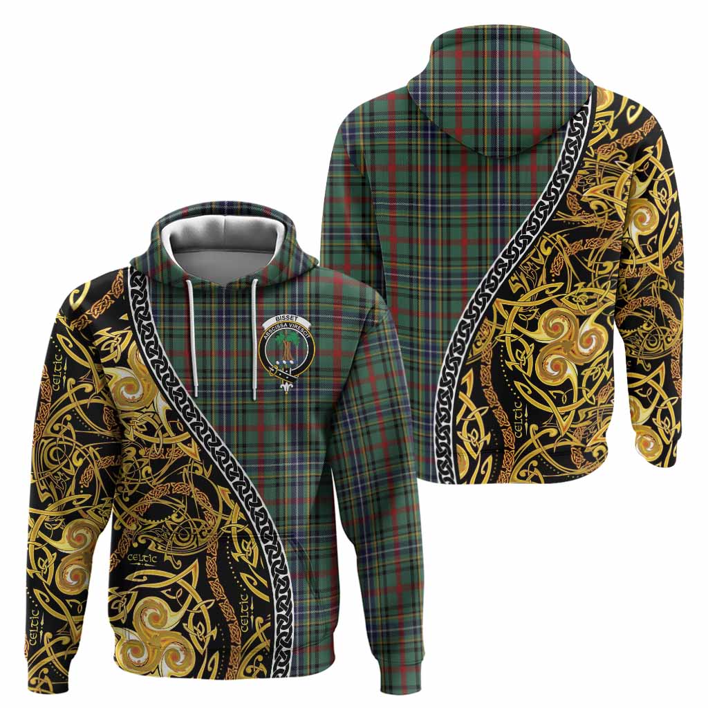 Bisset Tartan Crest Hoodie Celtic Knot and Triple Trickle Spiral Symbols