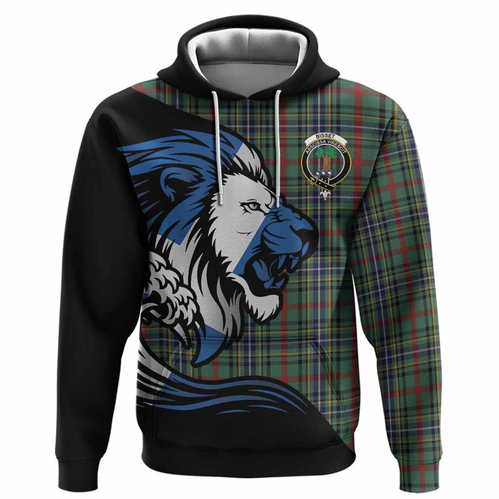 Bisset Tartan Crest Hoodie Scottish Golden Lions Wave Flow
