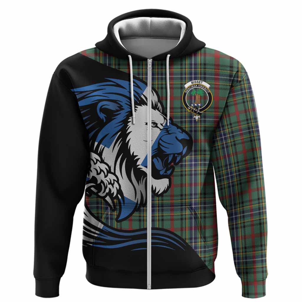 Bisset Tartan Crest Hoodie Scottish Golden Lions Wave Flow