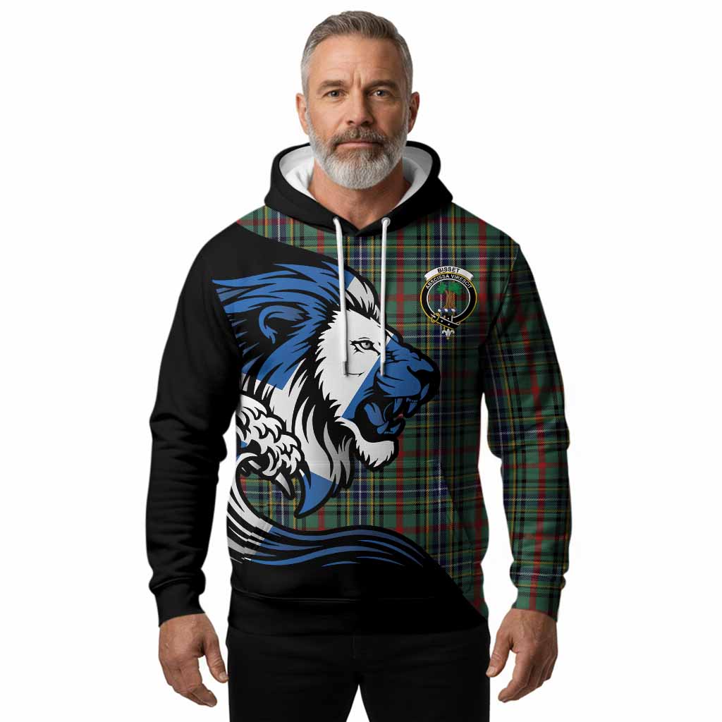 Bisset Tartan Crest Hoodie Scottish Golden Lions Wave Flow
