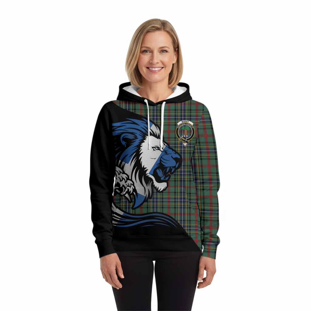 Bisset Tartan Crest Hoodie Scottish Golden Lions Wave Flow