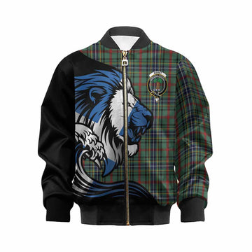Bisset Tartan Crest Kid Bomber Jacket Scottish Golden Lions Wave Flow