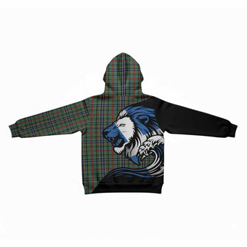 Bisset Tartan Crest Kid Hoodie Scottish Golden Lions Wave Flow