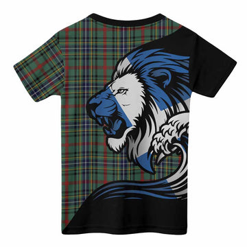 Bisset Tartan Crest Kid T-shirt Scottish Golden Lions Wave Flow