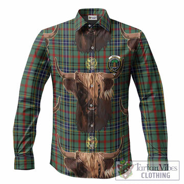 Bisset Tartan Crest Long Sleeve Button Shirts Scotland Heilan Coo Tartan Seamless Style