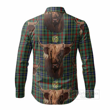 Bisset Tartan Crest Long Sleeve Button Shirts Scotland Heilan Coo Tartan Seamless Style