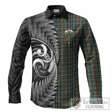 Bisset Tartan Crest Long Sleeve Button Shirts With New Zealand Silver Fern Maori Koru