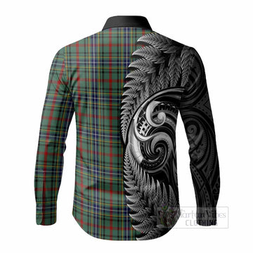 Bisset Tartan Crest Long Sleeve Button Shirts With New Zealand Silver Fern Maori Koru