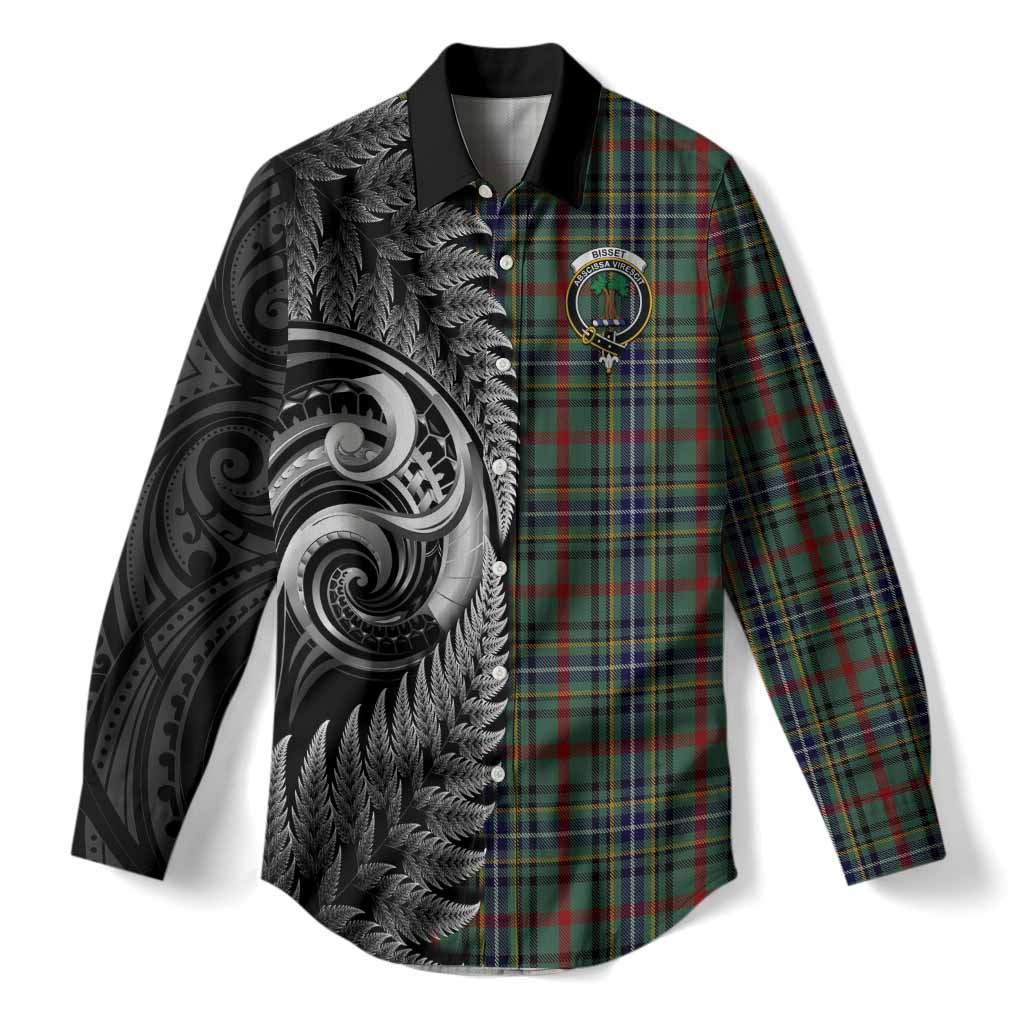 Bisset Tartan Crest Women Casual Shirt With New Zealand Silver Fern Maori Koru