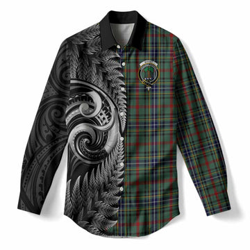 Bisset Tartan Crest Women Casual Shirt With New Zealand Silver Fern Maori Koru