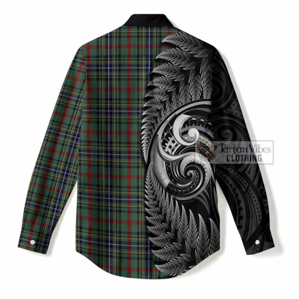 Bisset Tartan Crest Women Casual Shirt With New Zealand Silver Fern Maori Koru