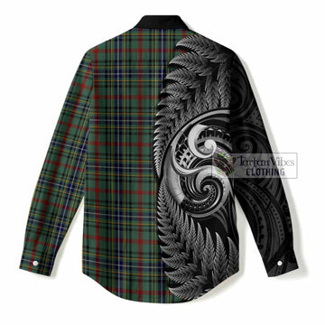 Bisset Tartan Crest Women Casual Shirt With New Zealand Silver Fern Maori Koru