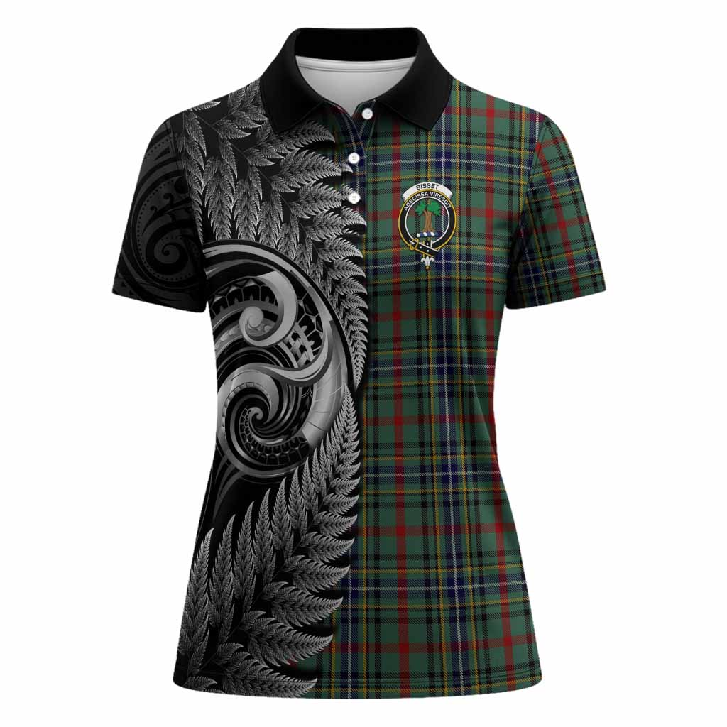 Bisset Tartan Crest Women Polo Shirt With New Zealand Silver Fern Maori Koru