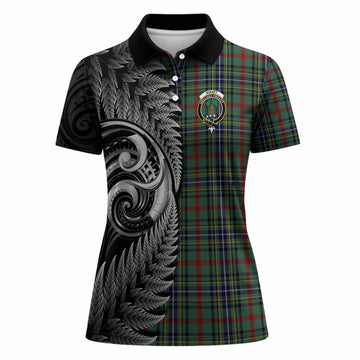 Bisset Tartan Crest Women Polo Shirt With New Zealand Silver Fern Maori Koru