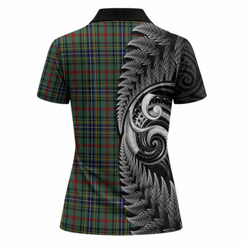 Bisset Tartan Crest Women Polo Shirt With New Zealand Silver Fern Maori Koru