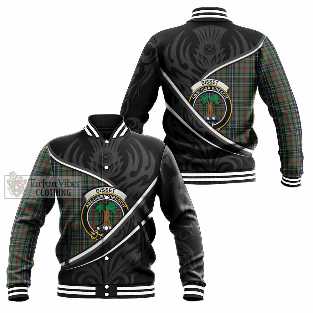 Bisset Tartan Family Crest Baseball Jacket Celtic Scottish Thistle Floral - Tartan Vibes Clothing