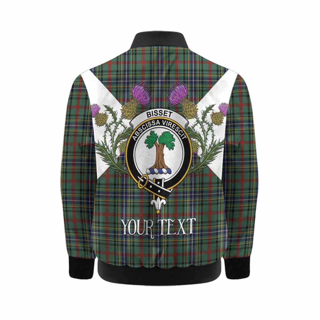 Bisset Tartan Family Crest Kid Bomber Jacket Scottish Burns Night Thistle Floral