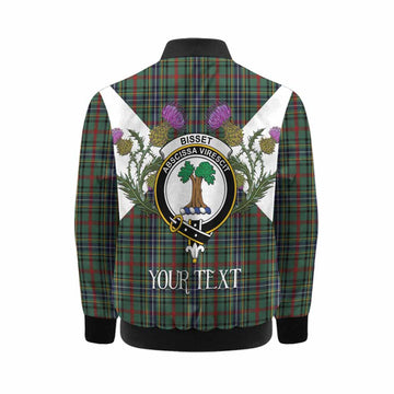 Bisset Tartan Family Crest Kid Bomber Jacket Scottish Burns Night Thistle Floral