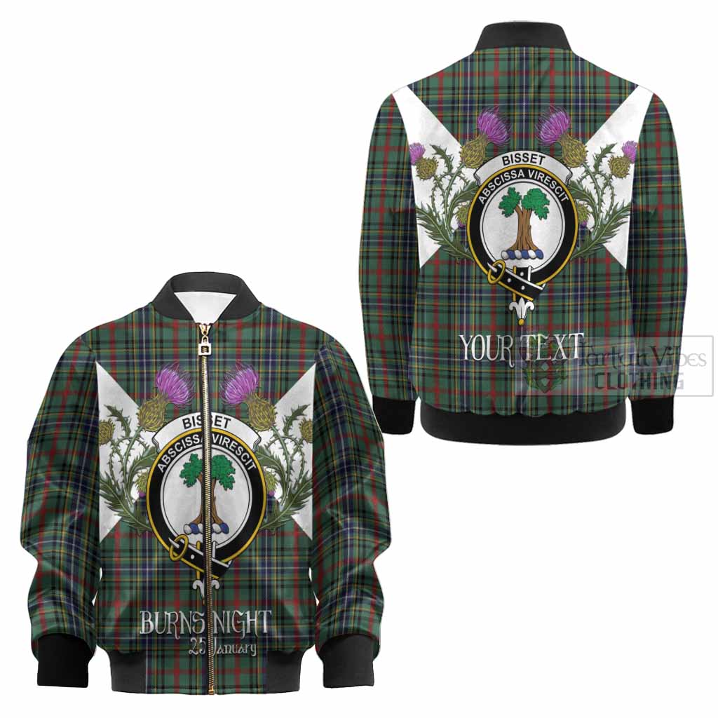 Bisset Tartan Family Crest Kid Bomber Jacket Scottish Burns Night Thistle Floral