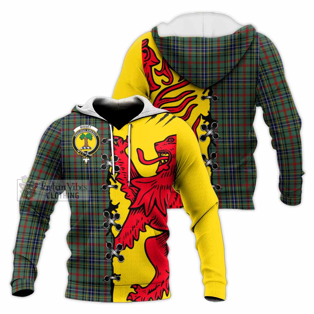 Bisset Tartan Family Crest Knitted Hoodie Lion Rampant Honor - Tartan Vibes Clothing