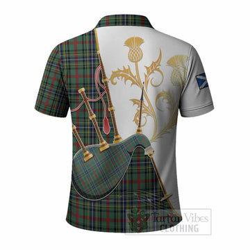 Bisset Tartan Family Crest Polo Shirt Bagpipes with Scottish Thistle