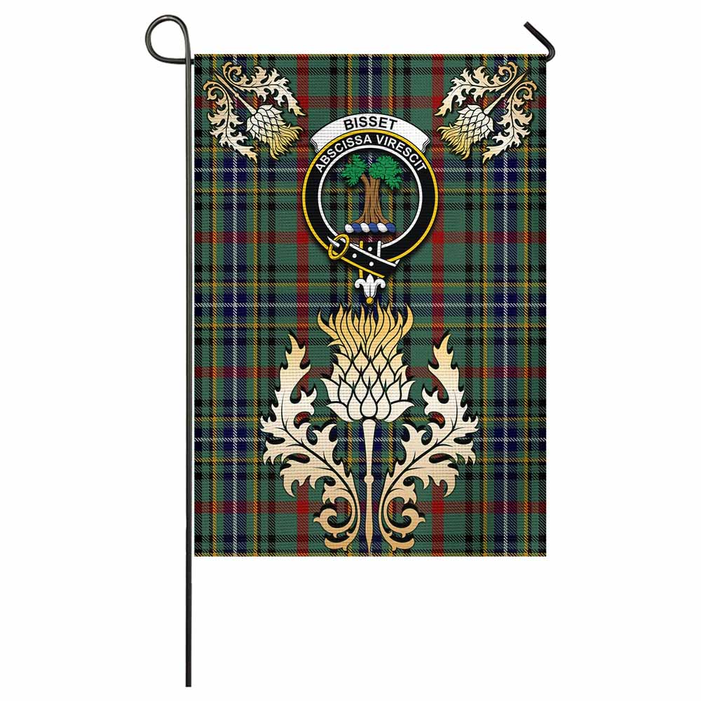 Bisset Tartan Garden Flag with Golden Regal Scottish Thistle Emblem - Tartan Vibes Clothing
