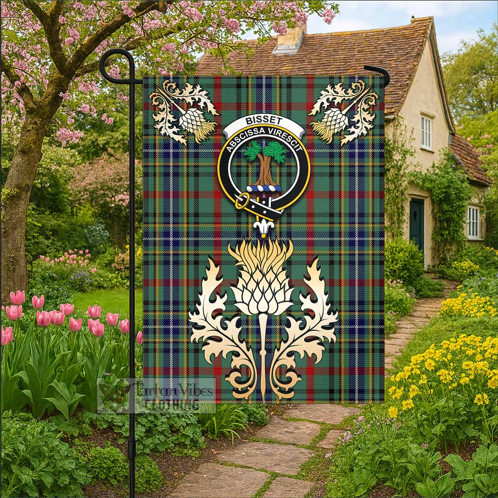 Bisset Tartan Garden Flag with Golden Regal Scottish Thistle Emblem - Tartan Vibes Clothing