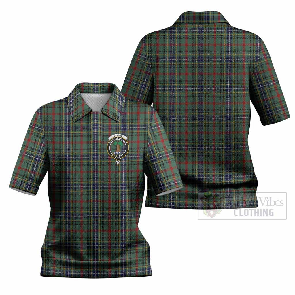 Bisset Tartan Women’s Polo Sweater Top with Family Crest
