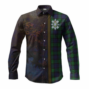 Tartan Vibes Clothing Black Watch Tartan Family Crest Long Sleeve Button Shirt Alba Gu Brath Be Brave Lion Ancient Style