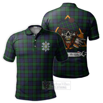 Black Watch Tartan Polo Shirt with Family Crest and Bearded Skull Holding Bottles of Whiskey Kid - Tartan Vibes Clothing