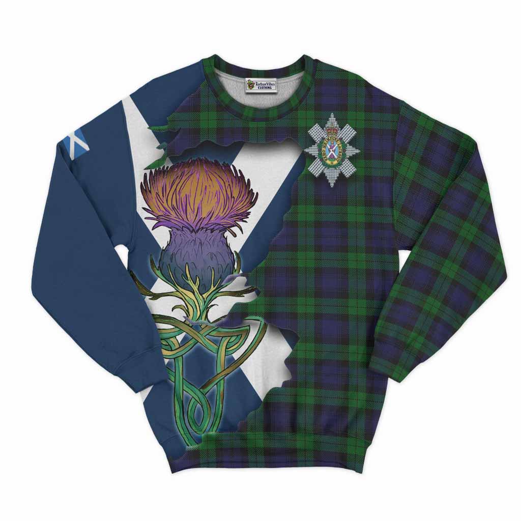 Tartan Vibes Clothing Black Watch Tartan Family Crest Sweatshirt Scottish Thistle Celtic Inspired