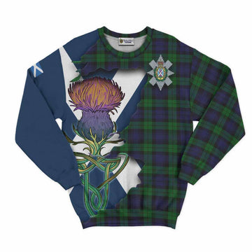 Tartan Vibes Clothing Black Watch Tartan Family Crest Sweatshirt Scottish Thistle Celtic Inspired