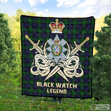 Black Watch Tartan Quilt with Clan Crest and the Golden Sword of Courageous Legacy
