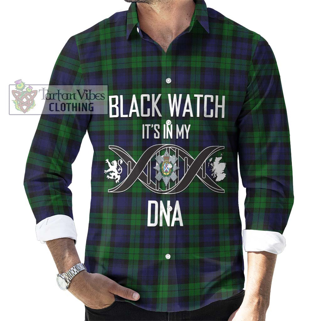 Black Watch Tartan Long Sleeve Button Shirt with Family Crest DNA In Me Style Men's Shirt S - Tartanvibesclothing Shop