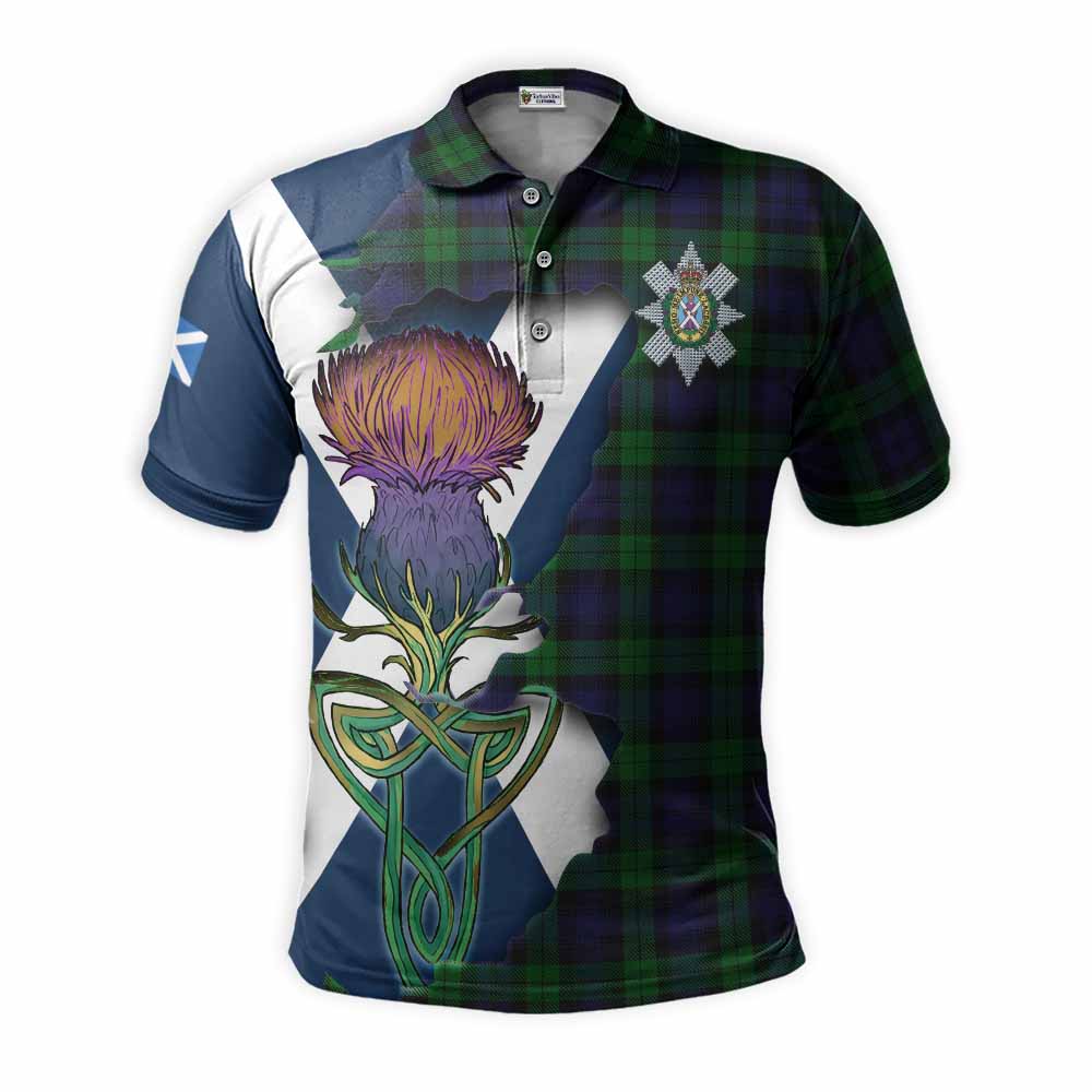 Tartan Vibes Clothing Black Watch Tartan Family Crest Polo Shirt Scottish Thistle Celtic Inspired