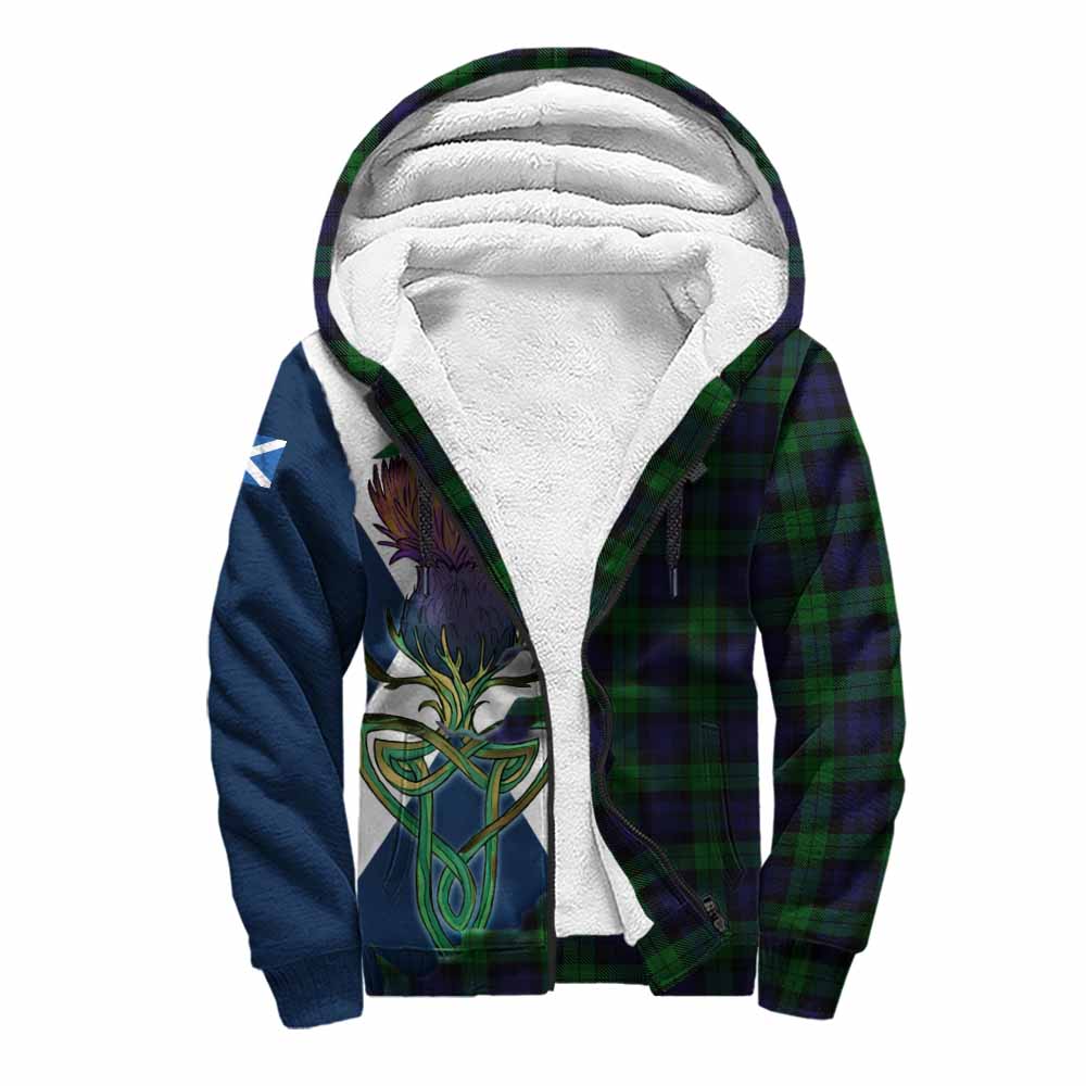 Tartan Vibes Clothing Black Watch Tartan Family Crest Sherpa Hoodie Scottish Thistle Celtic Inspired