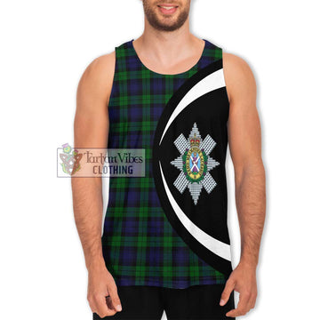 Black Watch Tartan Men's Tank Top with Family Crest Circle Style Men - Tartan Vibes Clothing