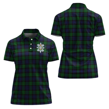 Black Watch Tartan Polo Shirt with Family Crest For Women