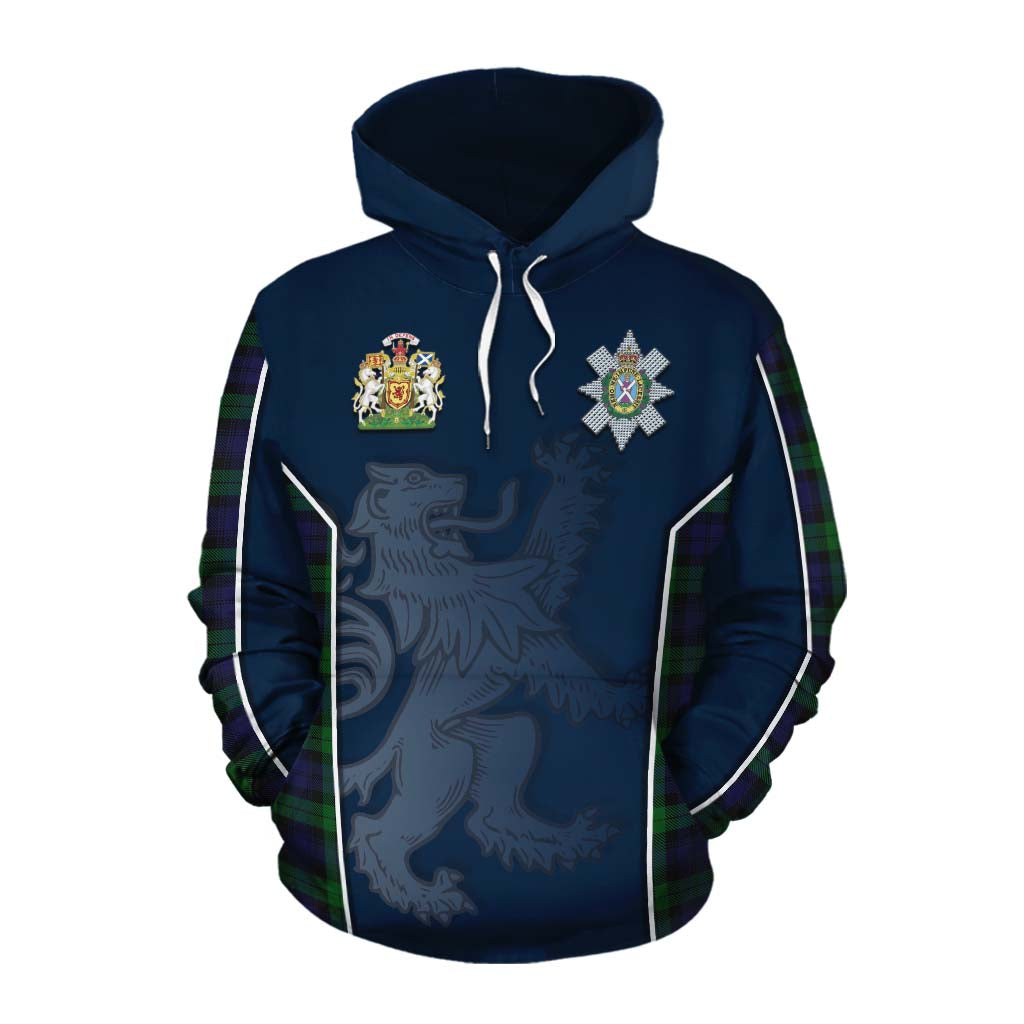 Tartan Vibes Clothing Black Watch Tartan Cotton Hoodie with Family Crest and Lion Rampant Vibes Sport Style