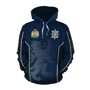 Tartan Vibes Clothing Black Watch Tartan Cotton Hoodie with Family Crest and Lion Rampant Vibes Sport Style