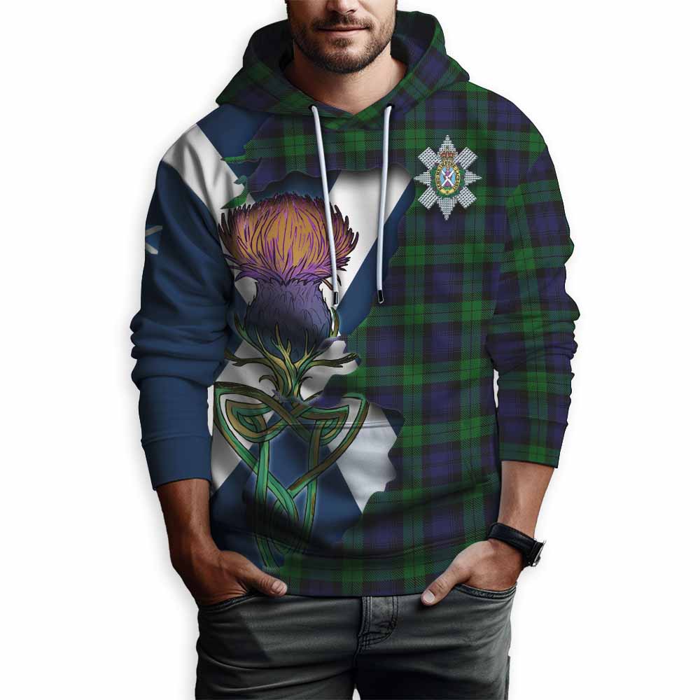 Tartan Vibes Clothing Black Watch Tartan Family Crest Hoodie Scottish Thistle Celtic Inspired