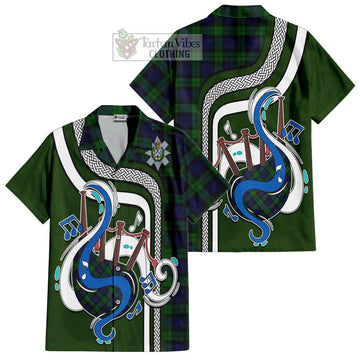 Black Watch Tartan Hawaiian Shirt with Epic Bagpipe Style