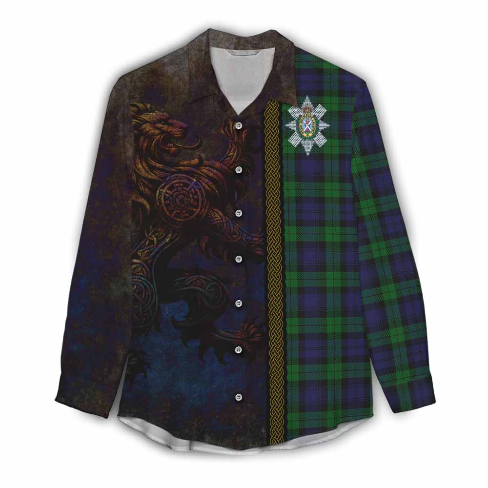 Tartan Vibes Clothing Black Watch Tartan Family Crest Women's Casual Shirt Alba Gu Brath Be Brave Lion Ancient Style