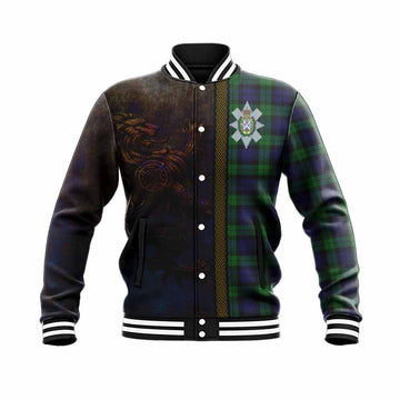 Tartan Vibes Clothing Black Watch Tartan Family Crest Baseball Jacket Alba Gu Brath Be Brave Lion Ancient Style