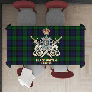 Tartan Vibes Clothing Black Watch Tartan Tablecloth with Clan Crest and the Golden Sword of Courageous Legacy