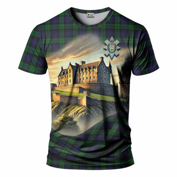 Tartan Vibes Clothing Black Watch Tartan Family Crest T-Shirt with Scottish Ancient Castle Stype
