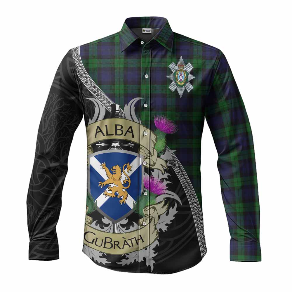 Tartan Vibes Clothing Black Watch Tartan Family Crest Long Sleeve Button Shirt Lion Rampant Royal Thistle Shield Celtic Inspired