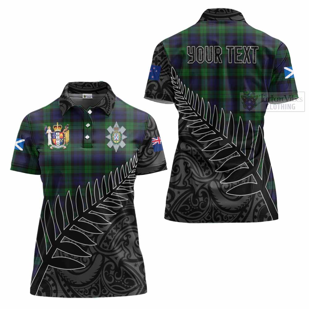 Tartan Vibes Clothing Black Watch Crest Tartan Women's Polo Shirt with New Zealand Silver Fern Half Style