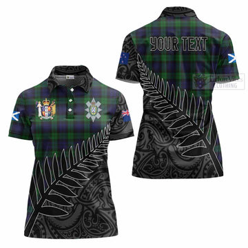 Tartan Vibes Clothing Black Watch Crest Tartan Women's Polo Shirt with New Zealand Silver Fern Half Style