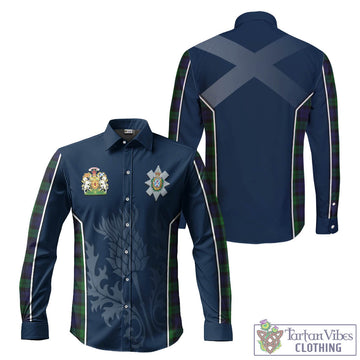 Black Watch Tartan Long Sleeve Button Up Shirt with Family Crest and Scottish Thistle Vibes Sport Style
